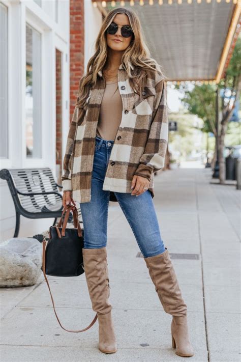 brown shacket outfit